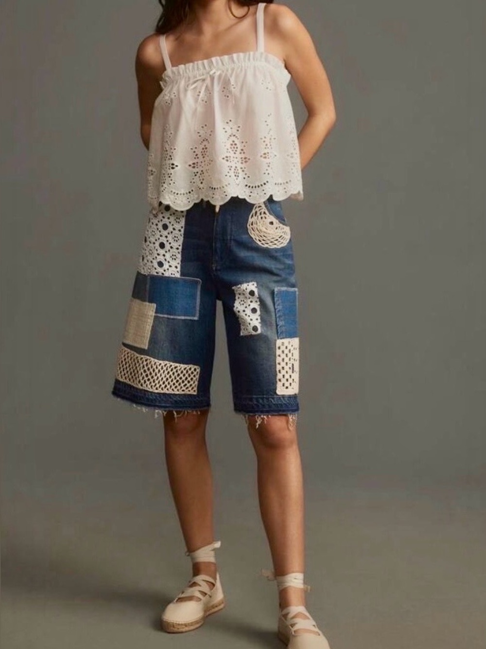 Pilcro Denim Patchwork Bermuda Shorts